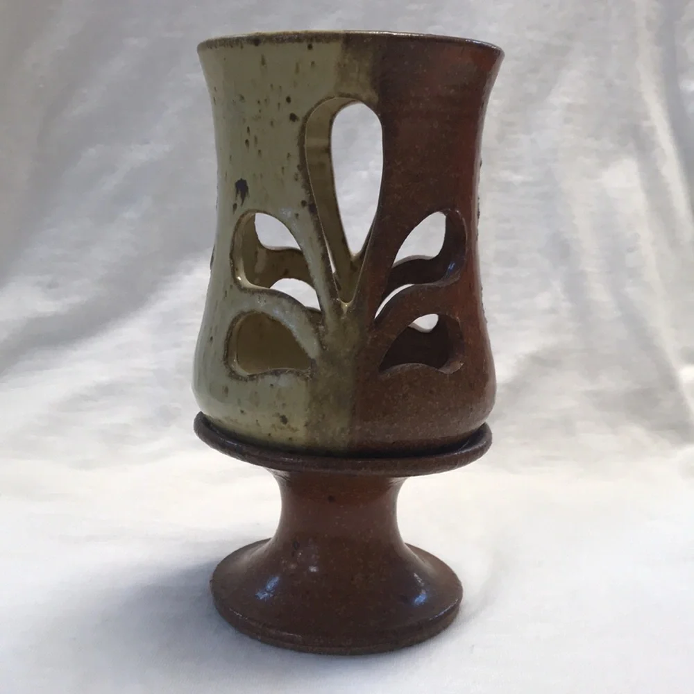 Vintage/MCM‎ Stoneware Pottery Artist Signed Candle Holder